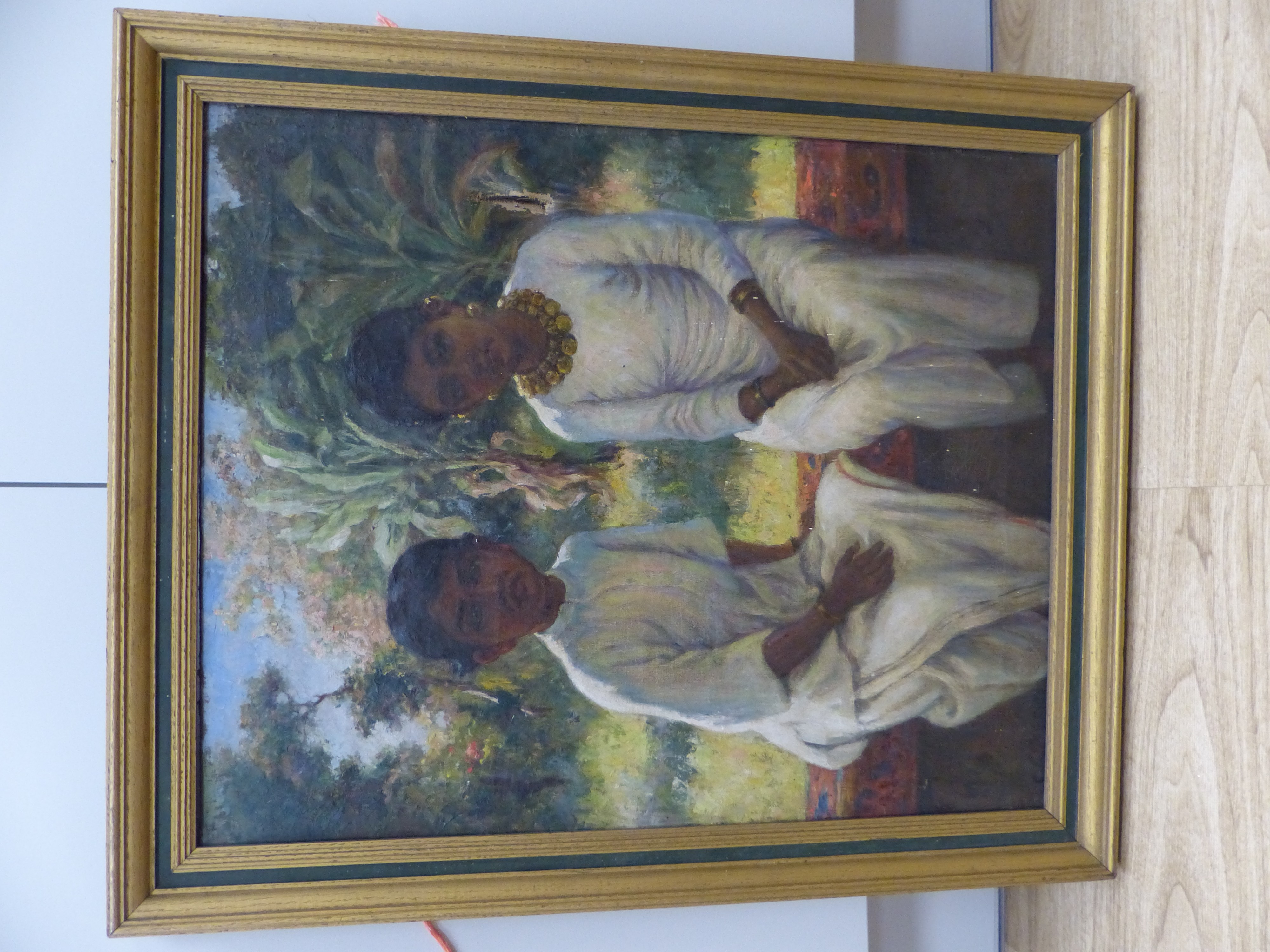 Constance Gertrude Copeman (1864-1953), oil on canvas, Portrait of two children with banana grove beyond, label verso, 55 x 45cm